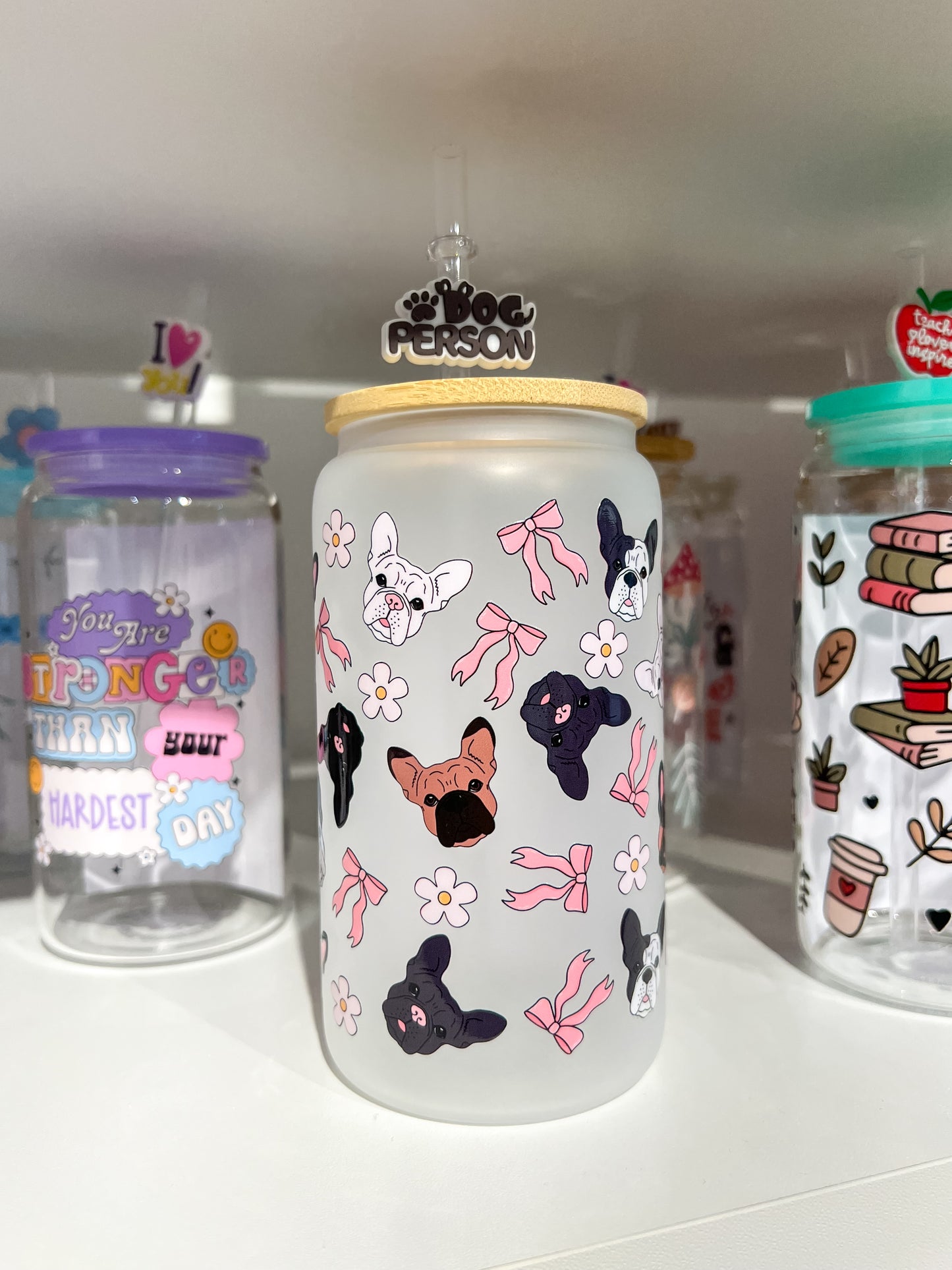 French Bulldog, Bows and Flowers Can Cup