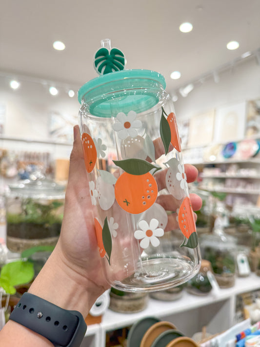 Orange and Flowers Can Cup