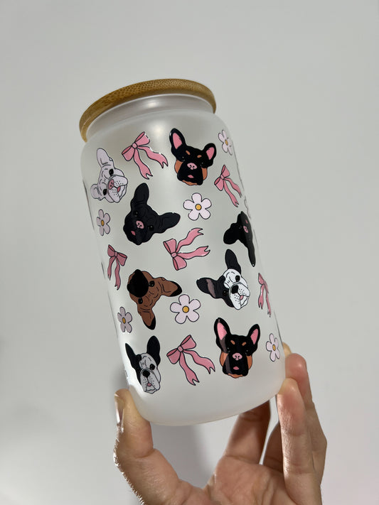 French Bulldog, Bows and Flowers Can Cup