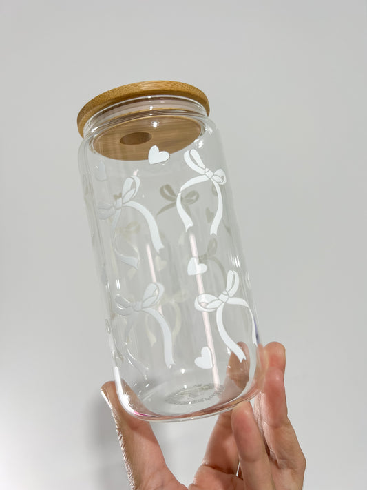 White Ribbons and Hearts Can Cup