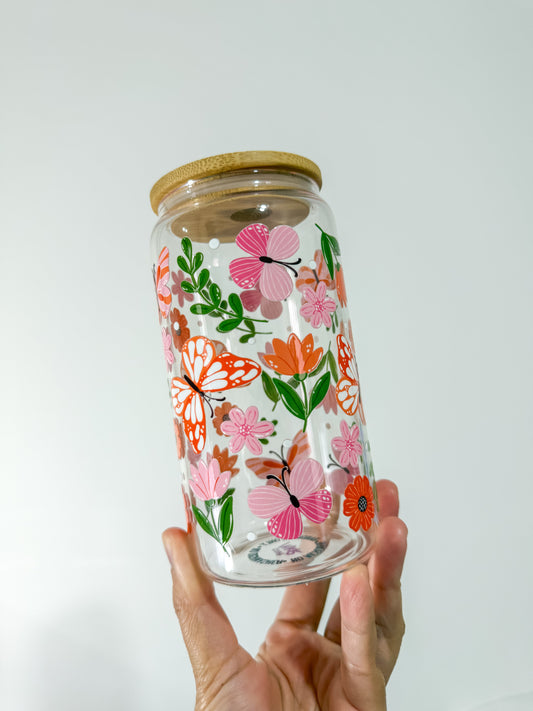 Orange Floral Butterflies Can Cup