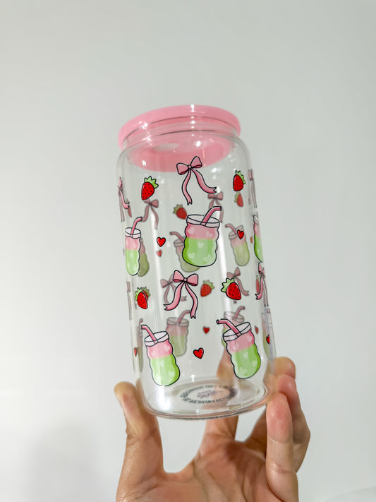 Strawberry Matcha and Bows Can Cup
