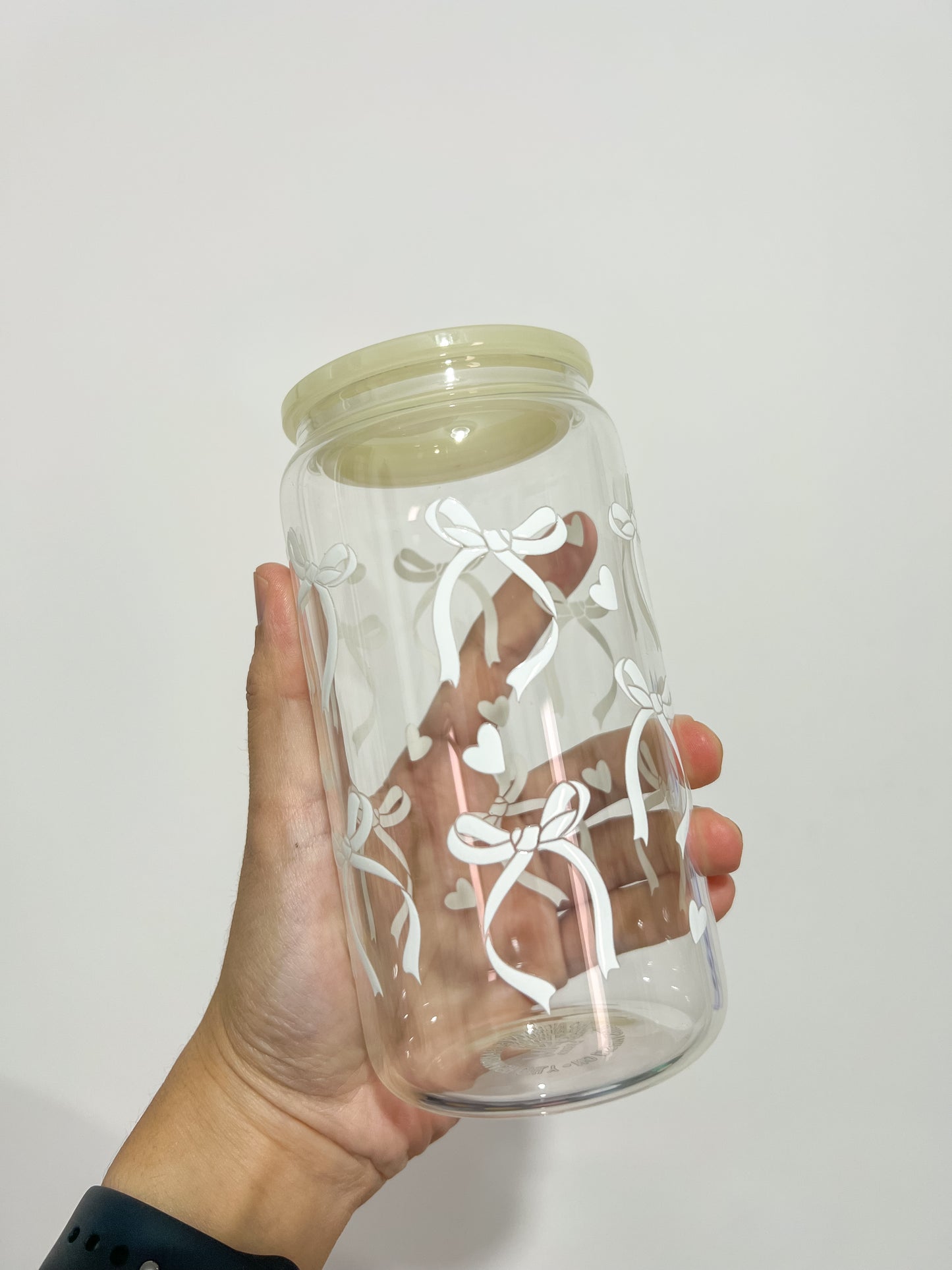 White Ribbons and Hearts Can Cup