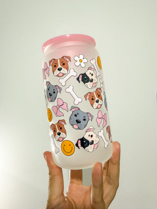 Staffy Dogs, Bones and Bows Can Cup