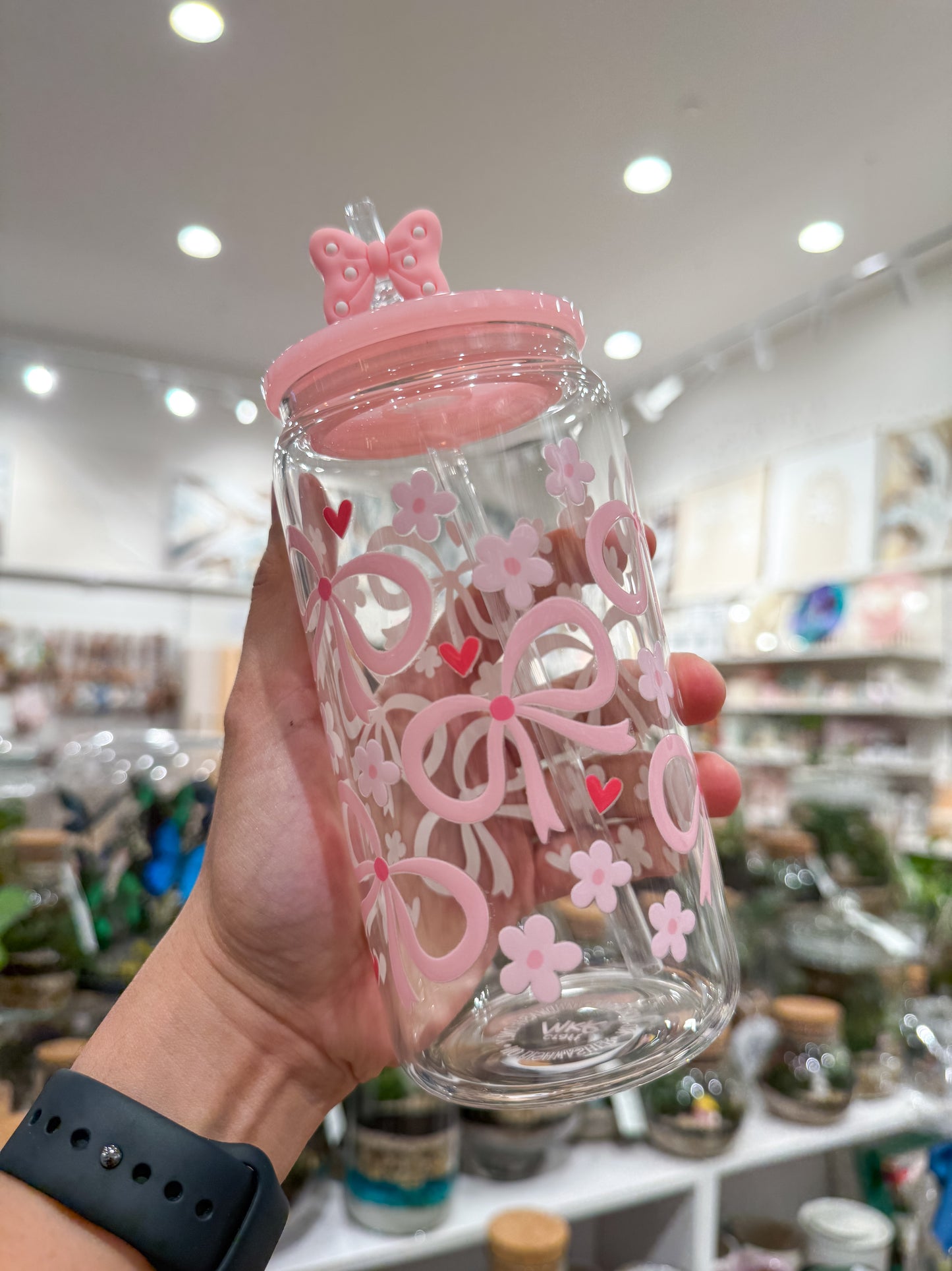 Pink Bows, Flowers and Hearts Can Cup