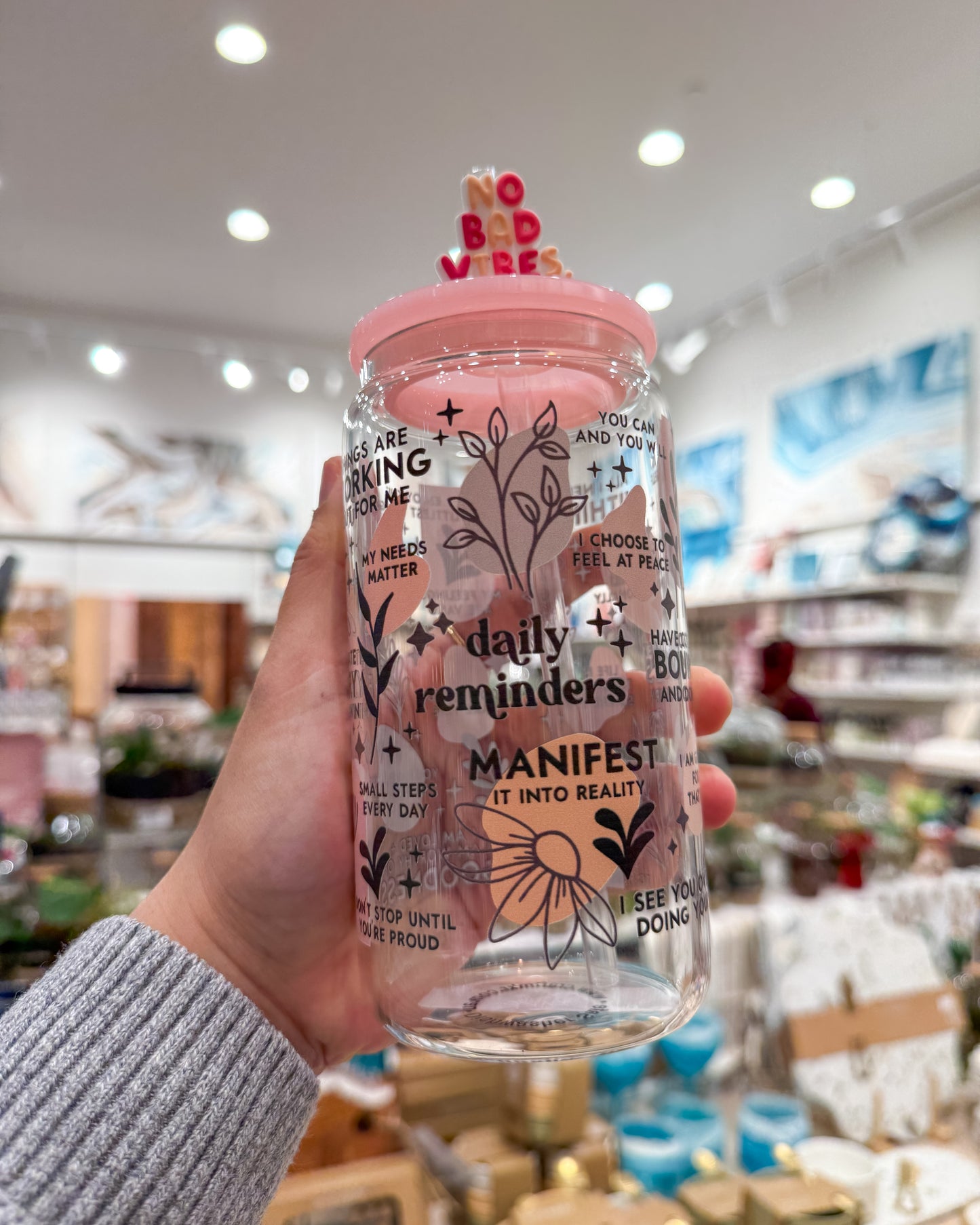 Daily Reminders Dishwasher Safe Glass Can Cup