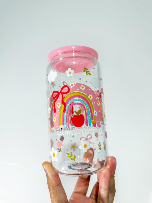 Teacher Floral Rainbow Can Cup
