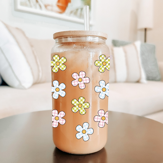 Checkered Flowers Can Cup