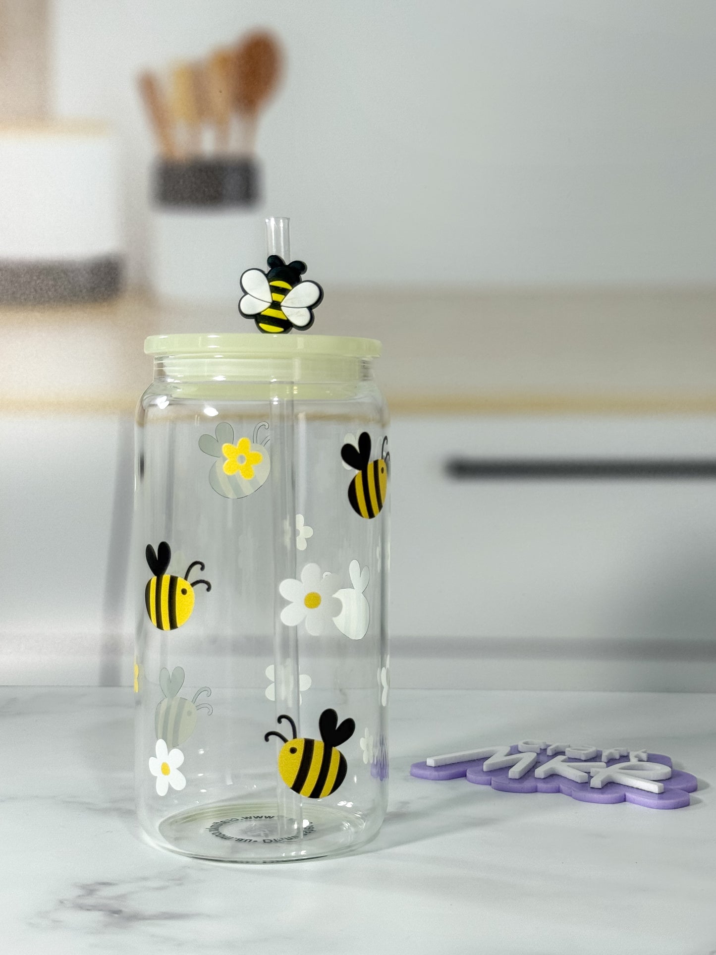 Dishwasher Safe can Cup Bees Straw Charm