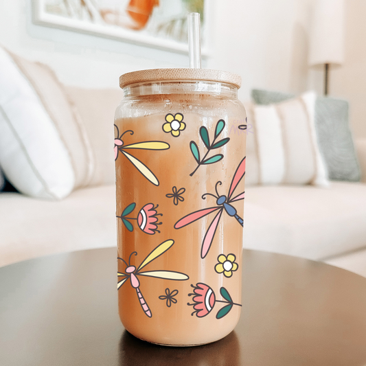Dragonflies and Flowers Can Cup