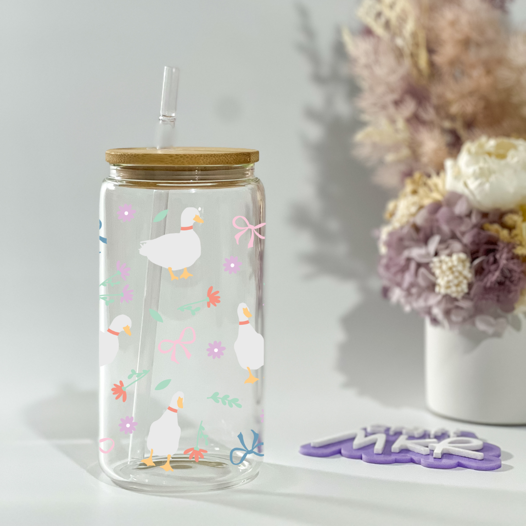 Ducks, Florals and Bows Can Cup