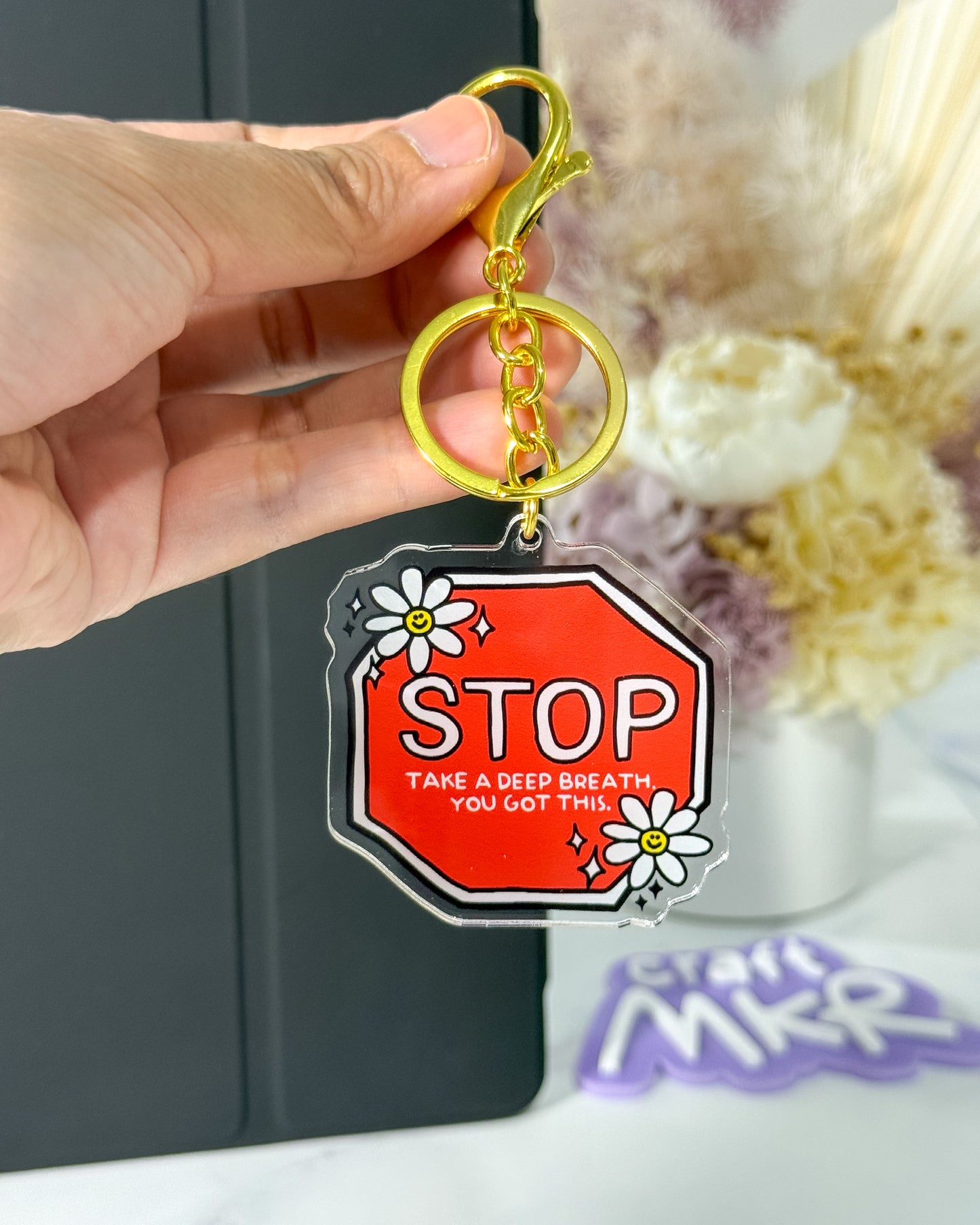Stop Take a Deep Breath Keyring