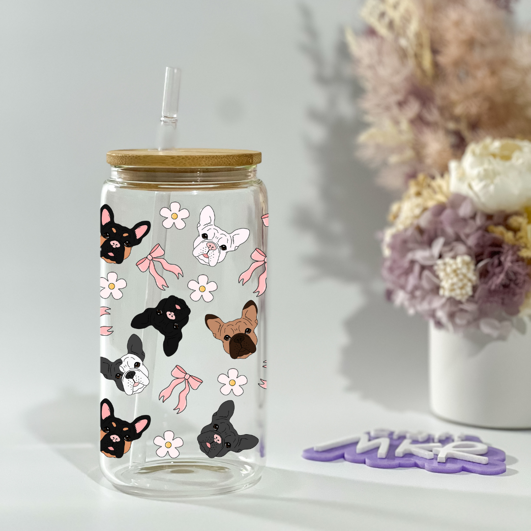 French Bulldog, Bows and Flowers Can Cup