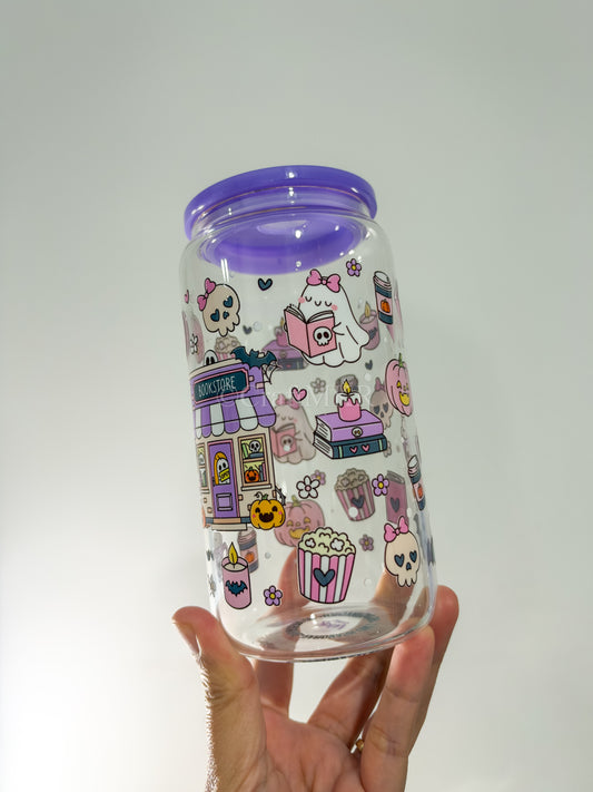 Halloween Bookstore Glass Can Cup