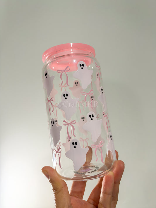 Pastel Ghosts & Bows Glass Can Cup