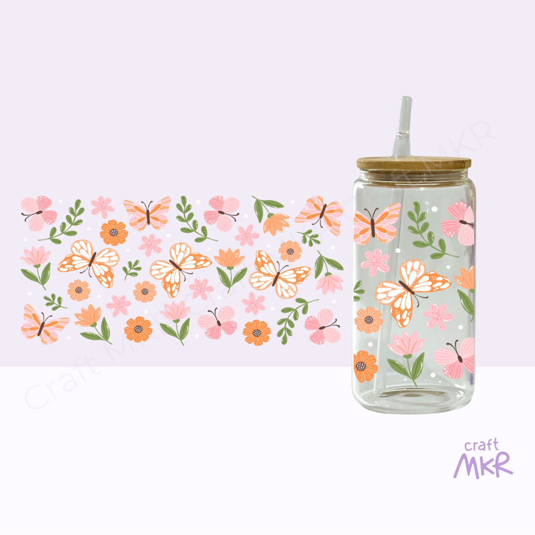 Orange Floral Butterflies Can Cup