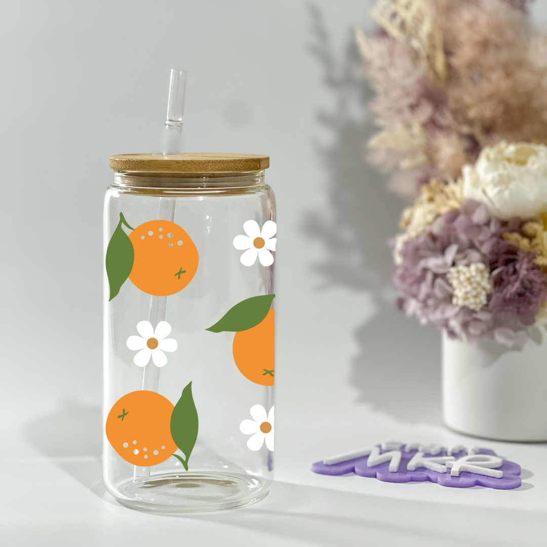 Orange and Flowers Can Cup