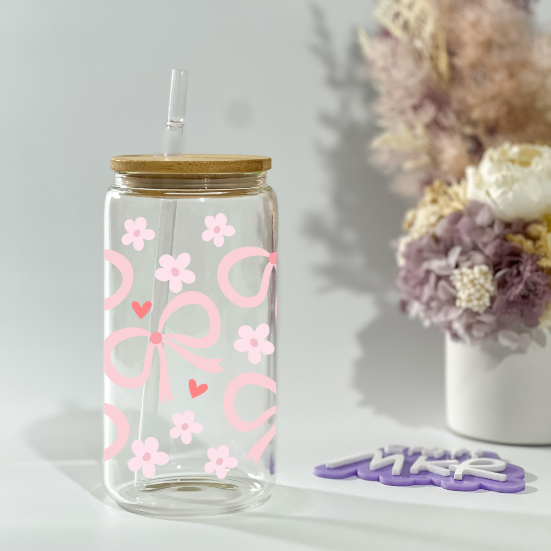 Pink Bows, Flowers and Hearts Can Cup