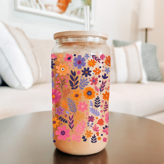Purple, Pink and Orange Florals Can Cup