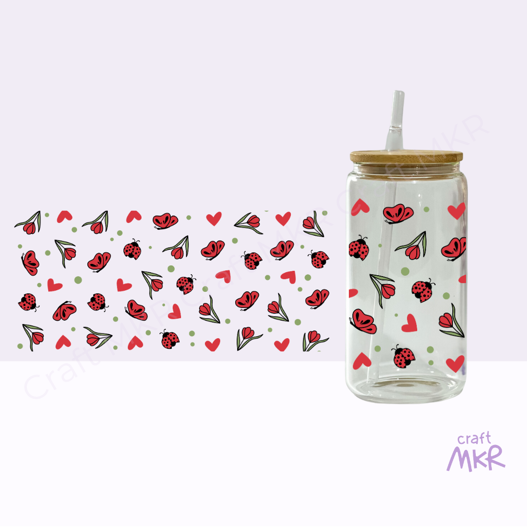 Red Ladybird, Butterflies and Flowers Can Cup