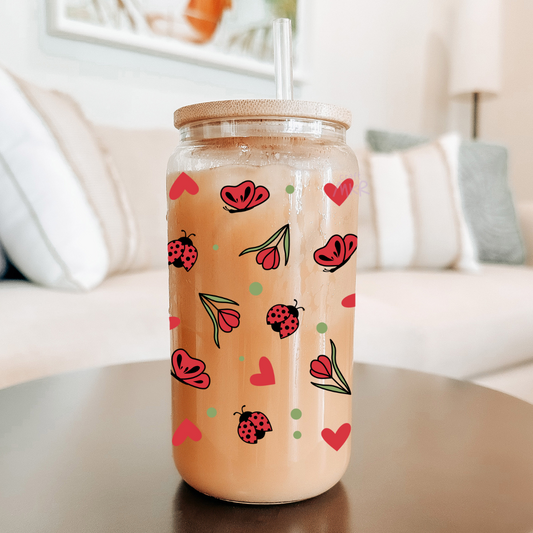 Red Ladybird, Butterflies and Flowers Can Cup