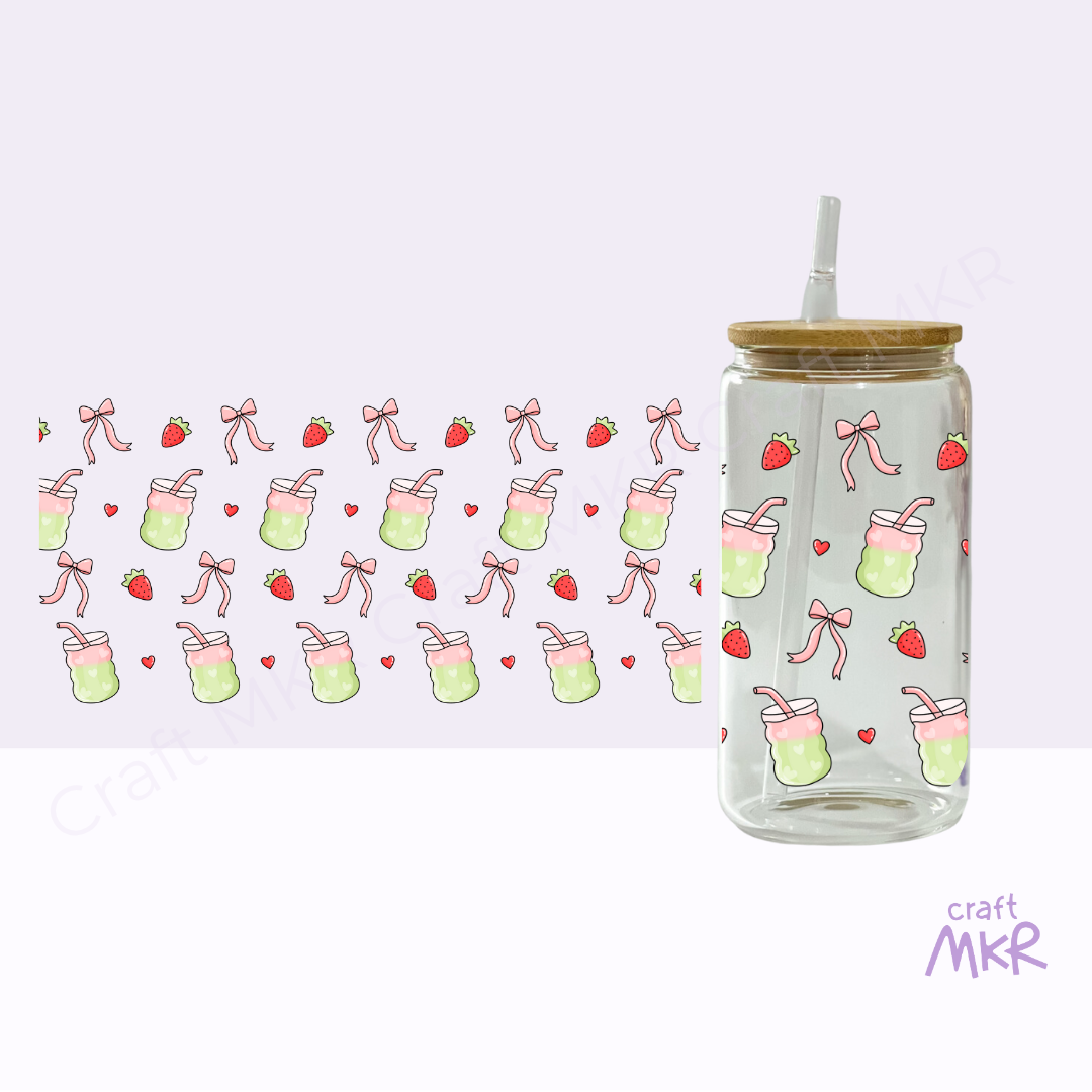 Strawberry Matcha and Bows Can Cup