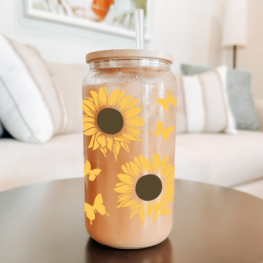 Sunflower and Butterflies Can Cup