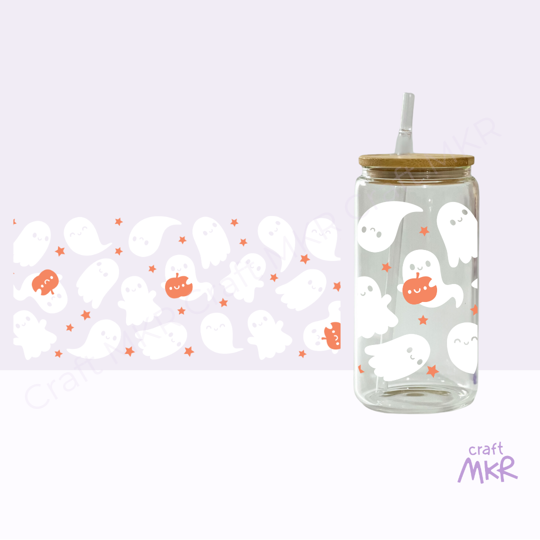 White Ghosts with Pumpkins Can Cup