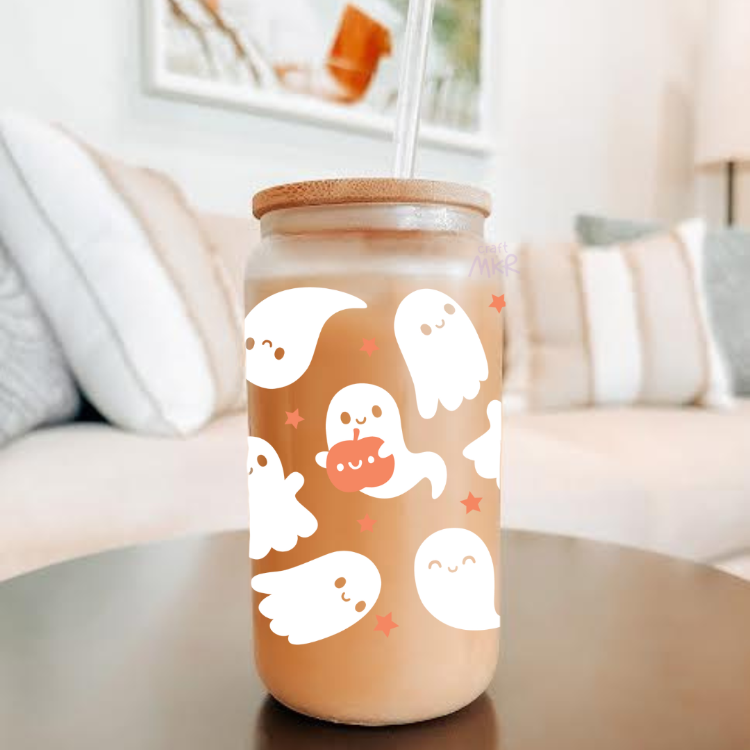 White Ghosts with Pumpkins Can Cup