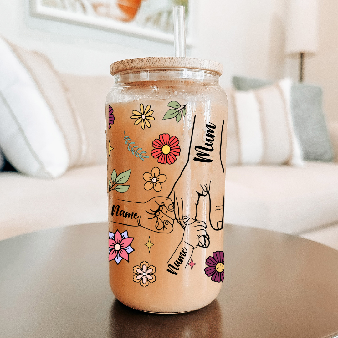Personalised Floral and Little Hands Can Cup