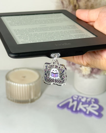 Lost in a Good Book Dust Plug Charm / Kindle Charm