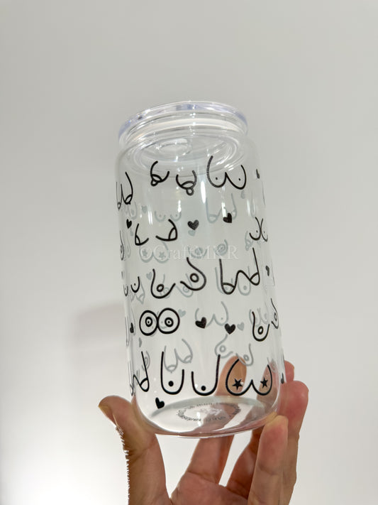 Boobie Doodle Dishwasher Safe Glass Can Cup