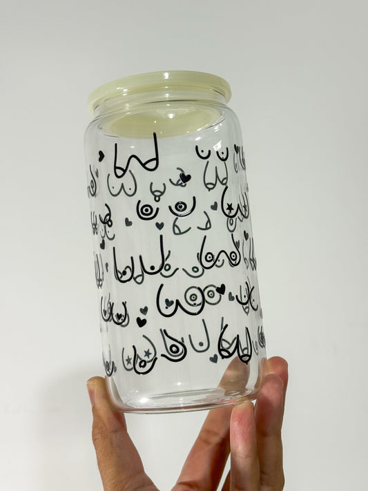 Boob Doodle Glass Can Cup
