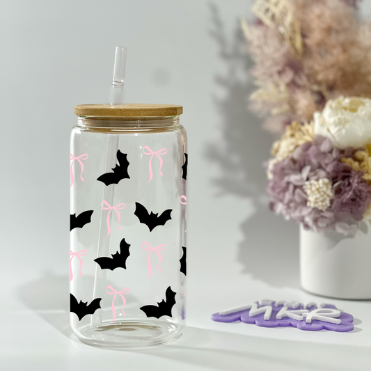 Bats & Bows Glass Can Cup