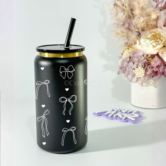 Black Insulated Can Cup with Lid & Straw (16 oz)