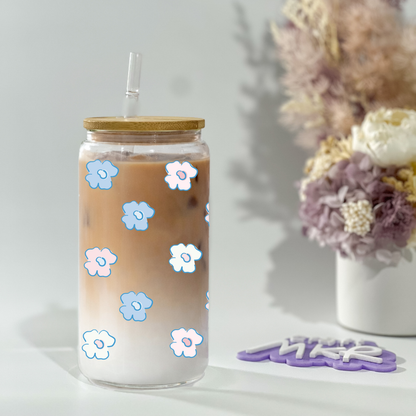 Blue Daisies Glass Can Cup