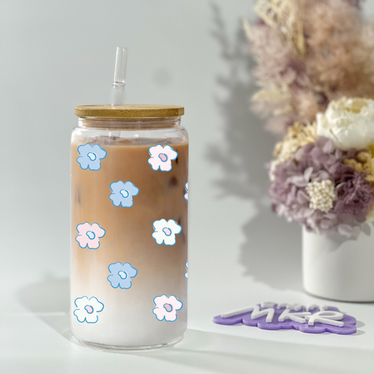Blue Daisies Glass Can Cup