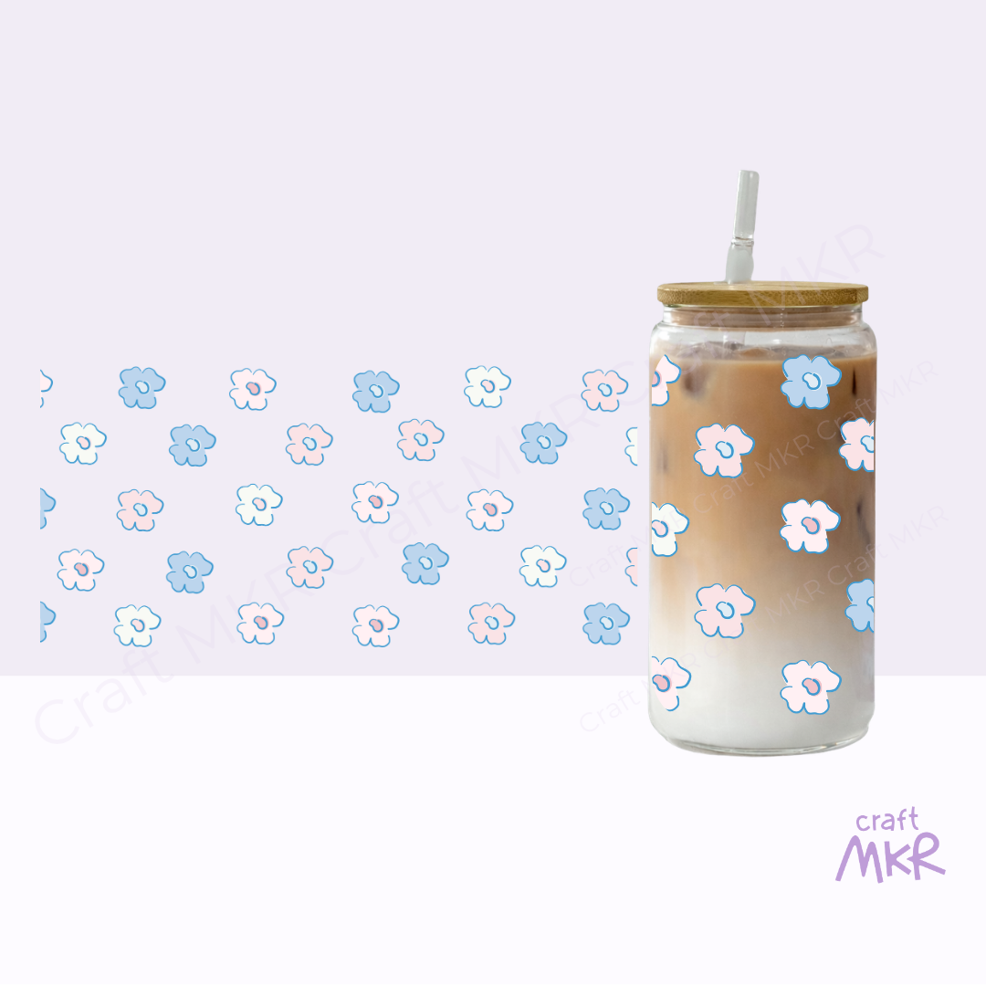 Blue Daisies Glass Can Cup