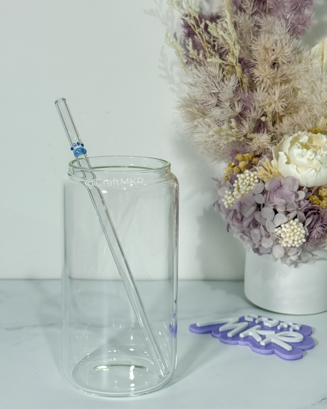 Blue Paw Print Glass Straw