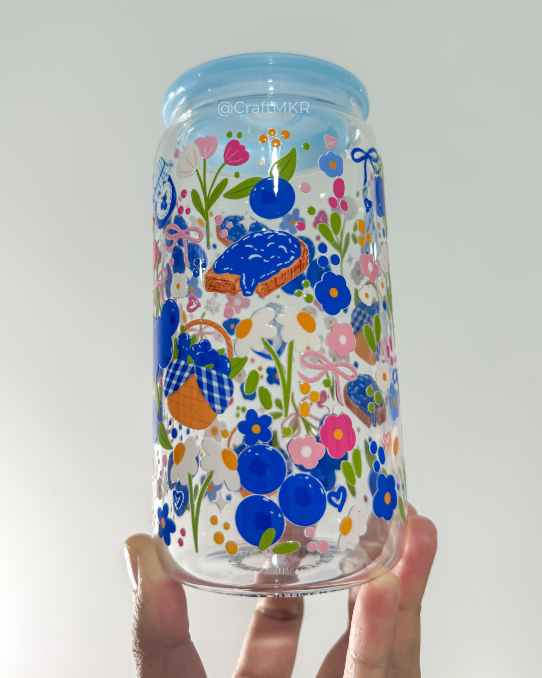 Blueberry Picnic Glass Can Cup