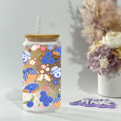 Blueberry Picnic Glass Can Cup