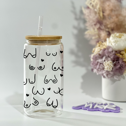 Boob Doodle Glass Can Cup