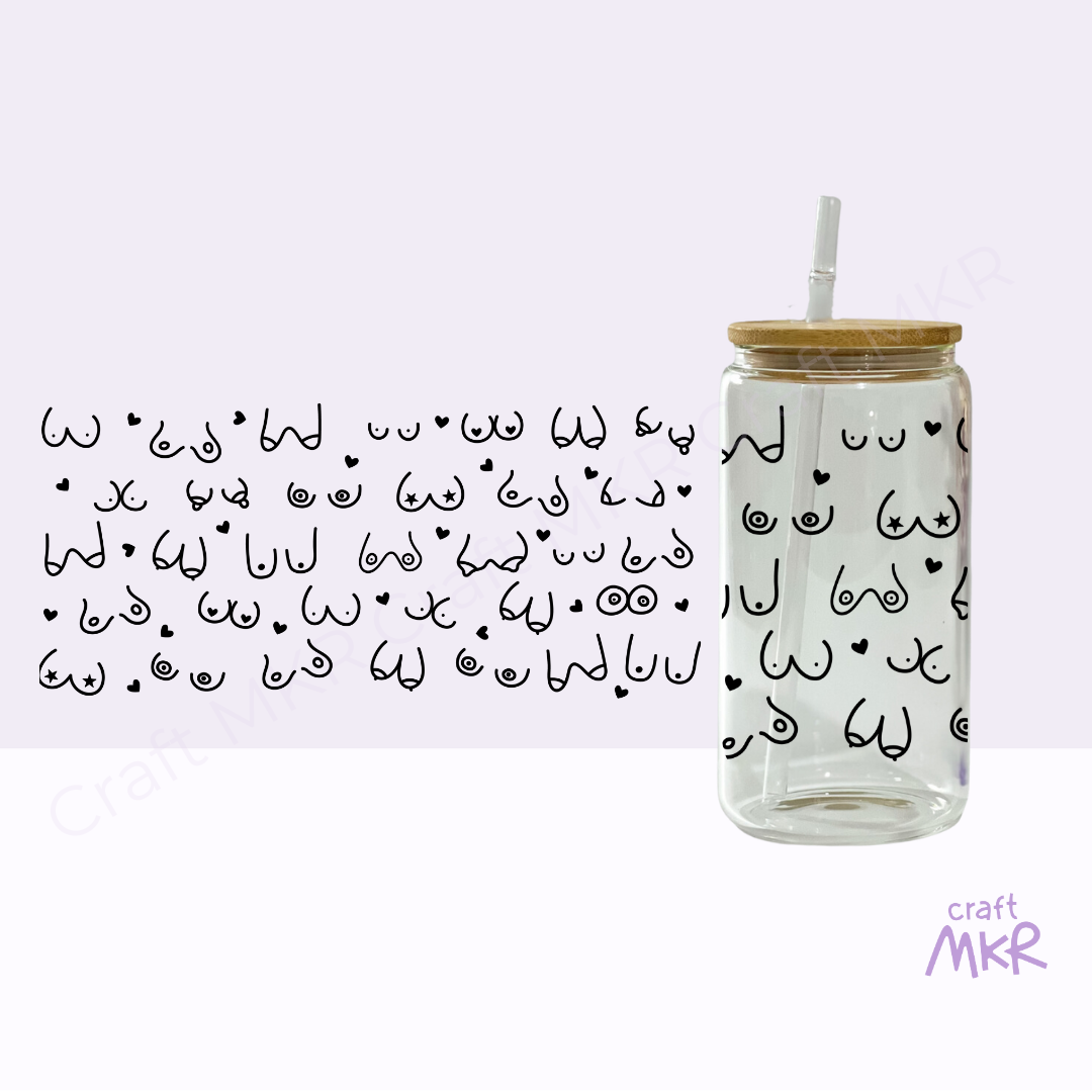 Boob Doodle Glass Can Cup