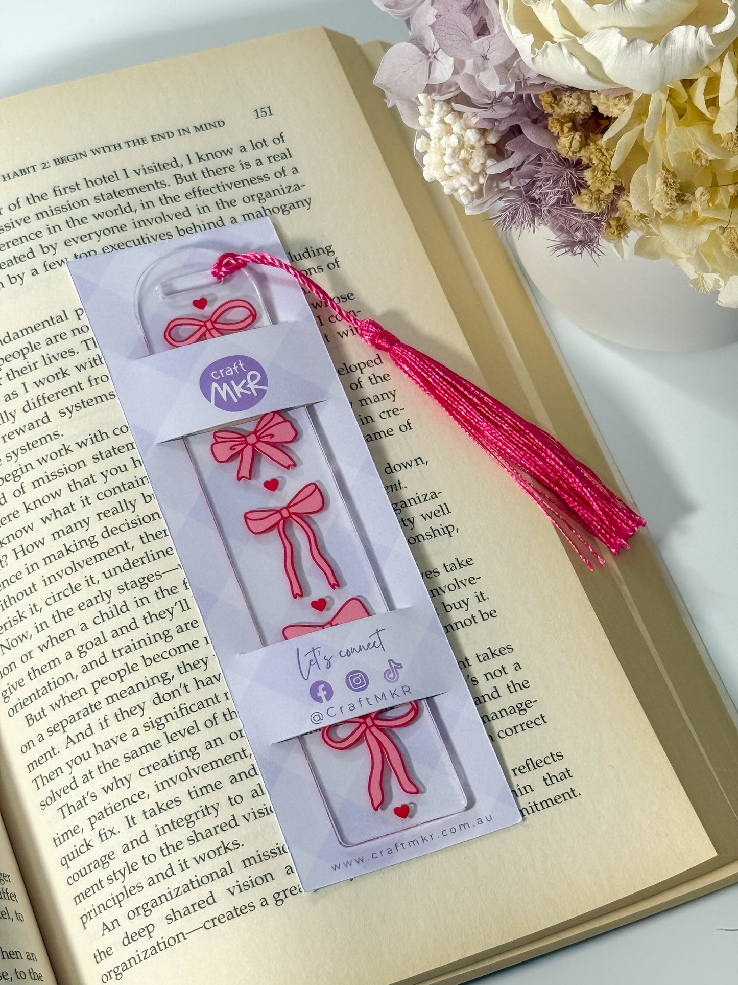 Bows and Hearts Bookmark with Bookmark Sleeve