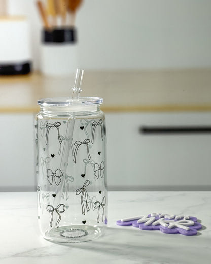 Little Black Bows Dishwasher Safe Glass Can Cup