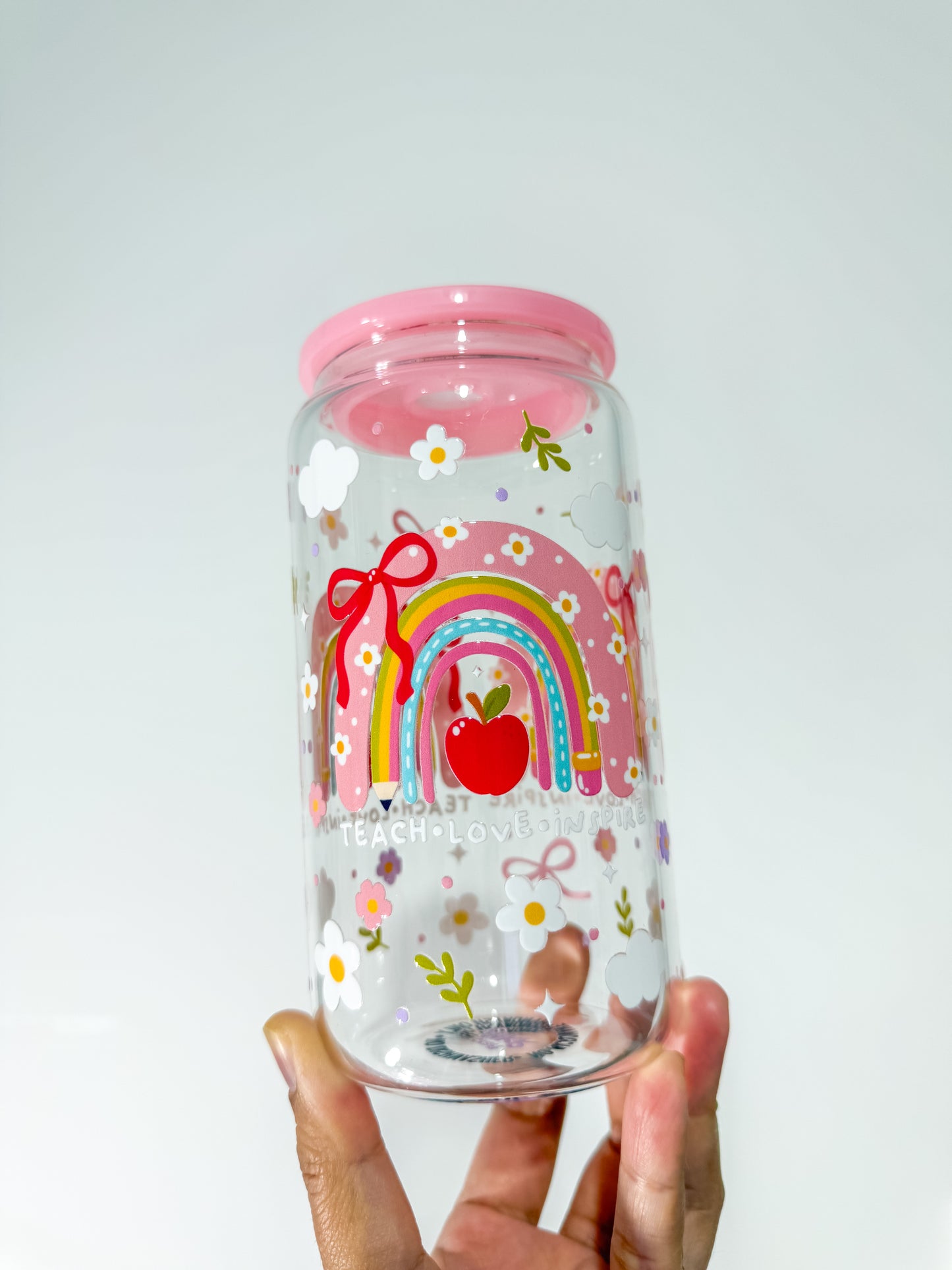 Teacher Floral Rainbow Can Cup