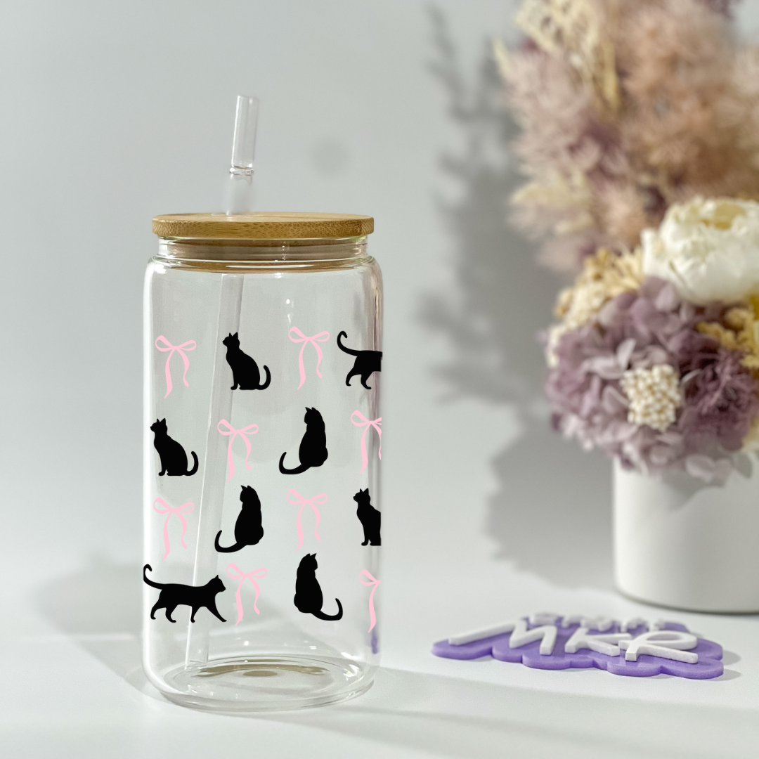 Chic Black Cats & Bows Can Cup