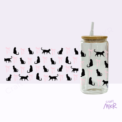 Chic Black Cats & Bows Can Cup
