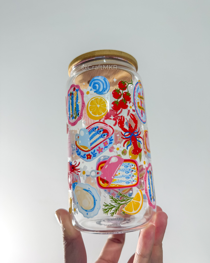 Coastal Seafood Glass Can Cup