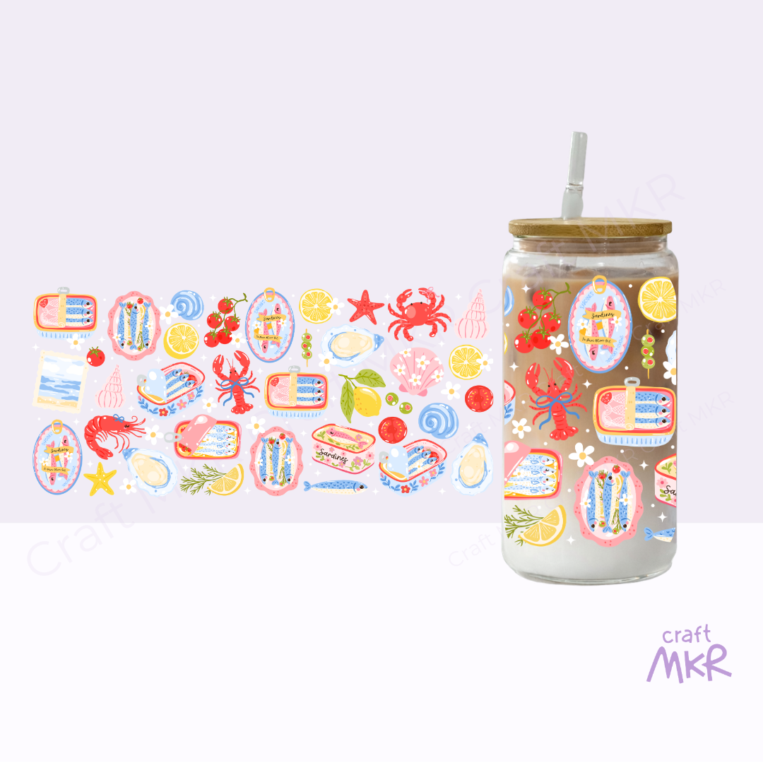 Coastal Seafood Glass Can Cup